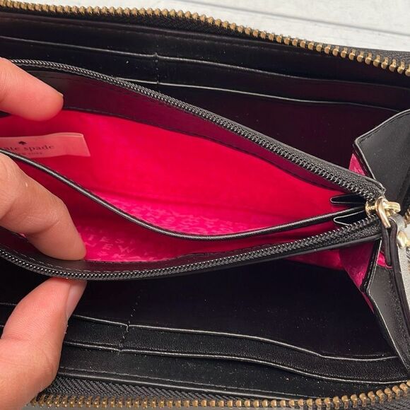Kate Spade Wallet Large Black Zip Clossure Multi Compartment Leather Lined‎ - Picture 8 of 9